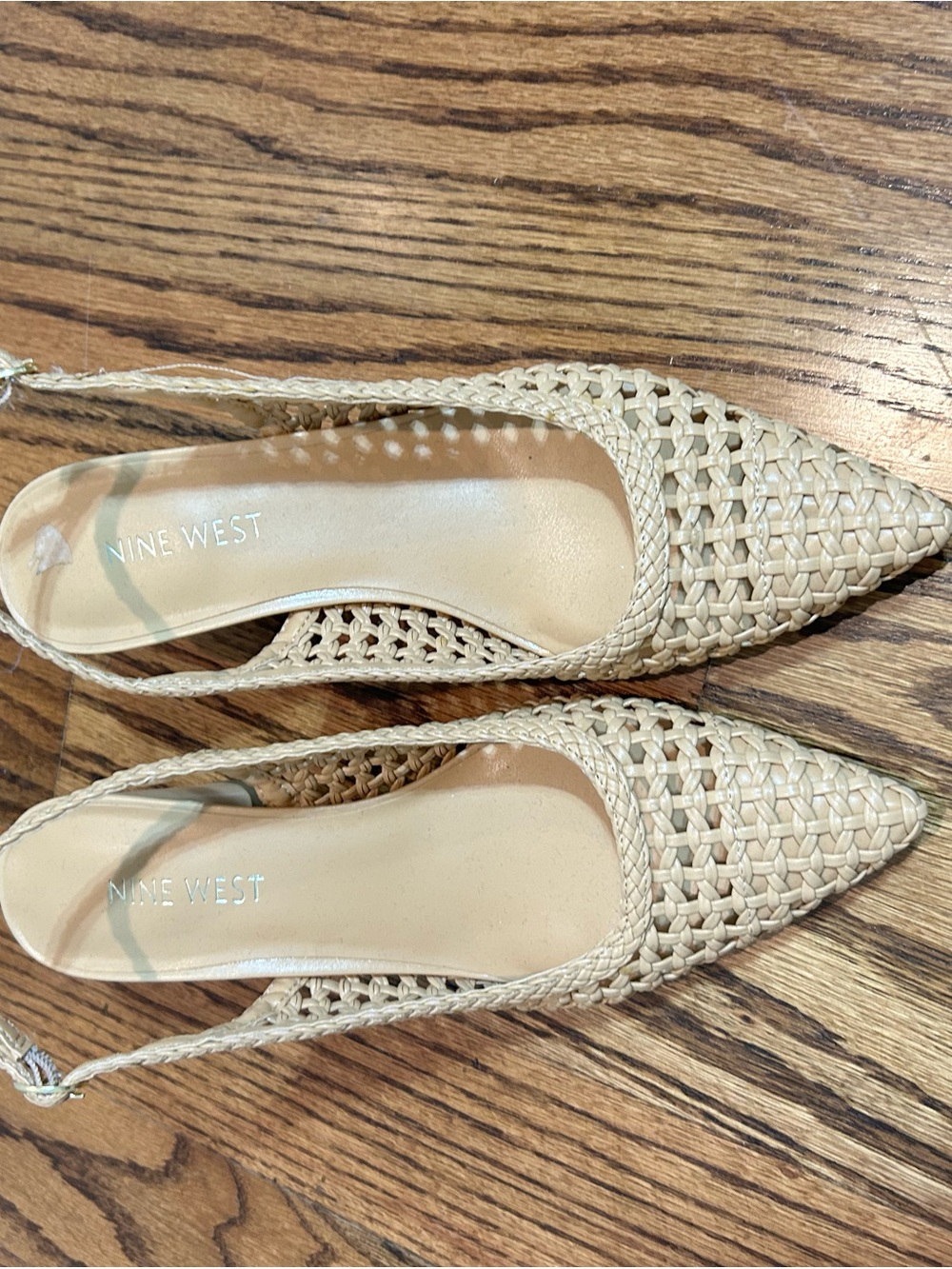 Nine West Cream Woven Pointed-Toe Slingback Heels